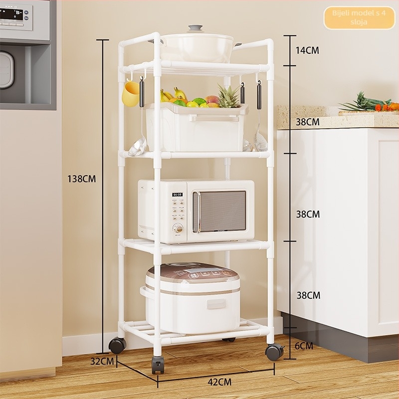 Podni stojeći 3-slojni kuhinjski regal za skladištenje, držač za mikrovalnu i posuđe, plastični, sklopiv, prenosiv, bez bušenja
