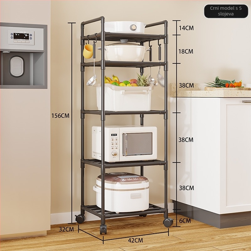 Podni stojeći 3-slojni kuhinjski regal za skladištenje, držač za mikrovalnu i posuđe, plastični, sklopiv, prenosiv, bez bušenja