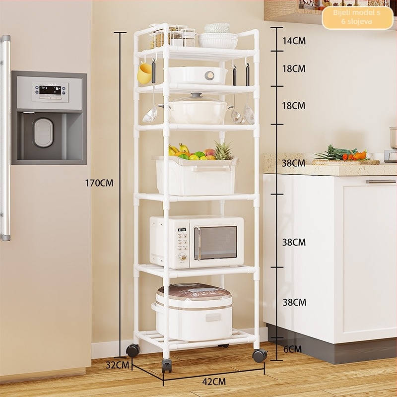 Podni stojeći 3-slojni kuhinjski regal za skladištenje, držač za mikrovalnu i posuđe, plastični, sklopiv, prenosiv, bez bušenja