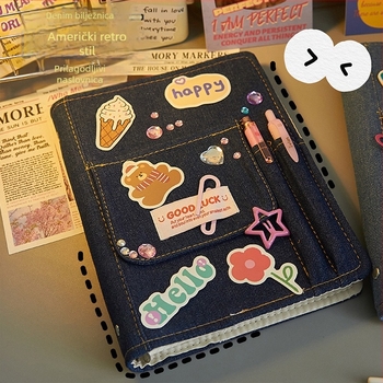 Bilježnica s denimom, veza s oslobođenim listovima, torbica za olovke, Dowling papir 100 g/m², stil 23169906718