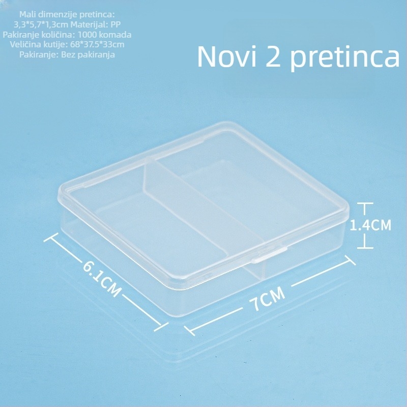 PP plastična kutija za stolnu pohranu s pregradama i poklopcem, prašini otporna, 2-6 pregrada, kapacitet 1 L