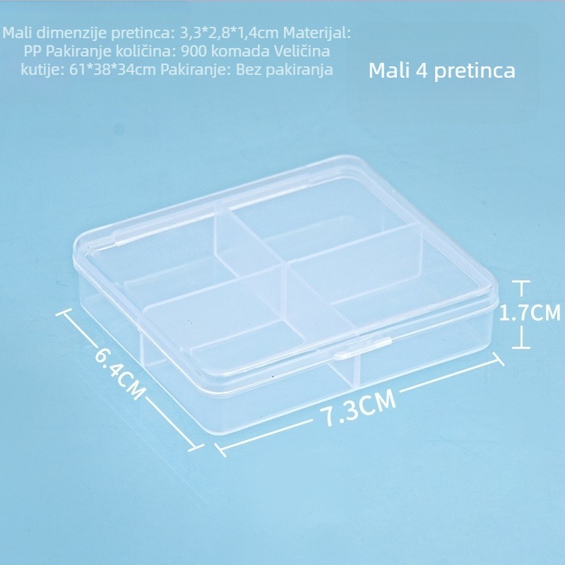 PP plastična kutija za stolnu pohranu s pregradama i poklopcem, prašini otporna, 2-6 pregrada, kapacitet 1 L