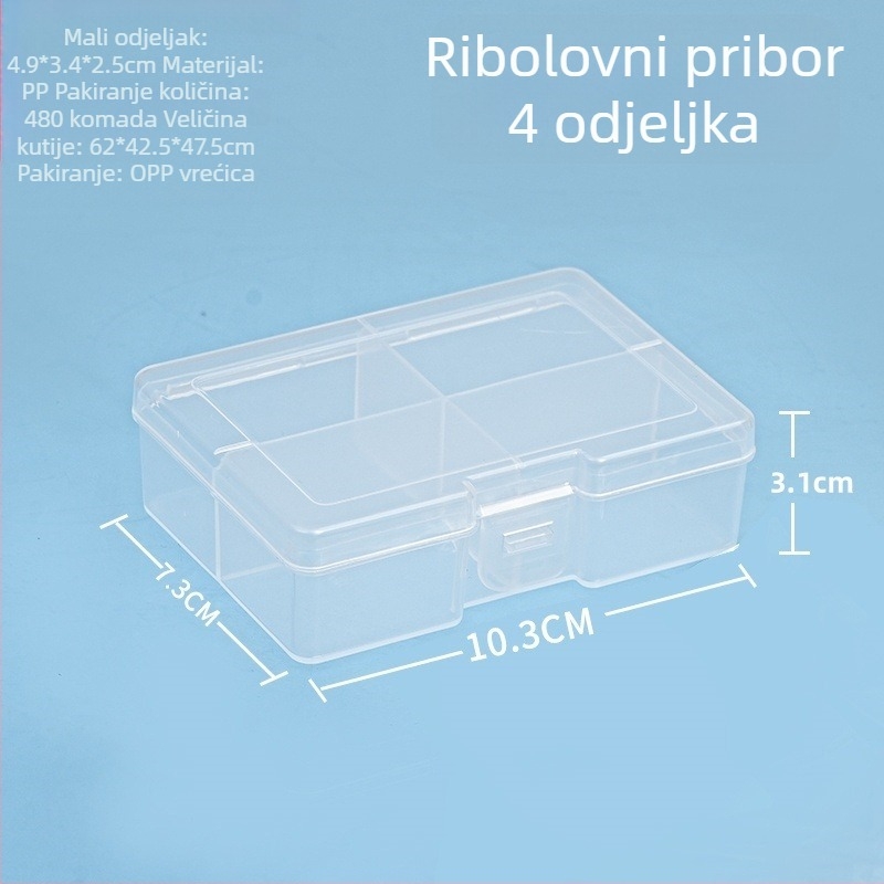 PP plastična kutija za stolnu pohranu s pregradama i poklopcem, prašini otporna, 2-6 pregrada, kapacitet 1 L
