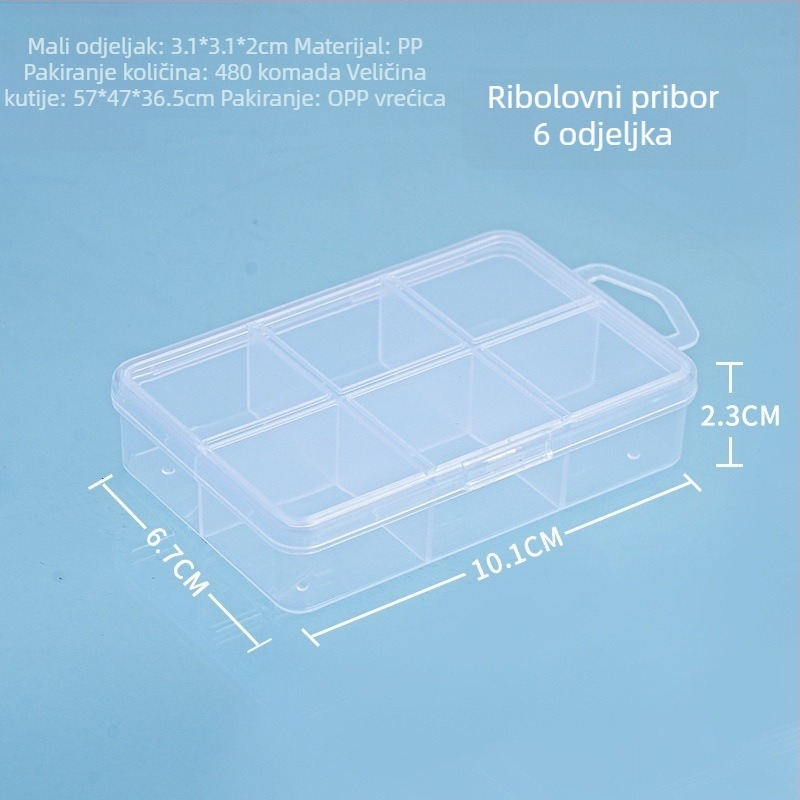 PP plastična kutija za stolnu pohranu s pregradama i poklopcem, prašini otporna, 2-6 pregrada, kapacitet 1 L