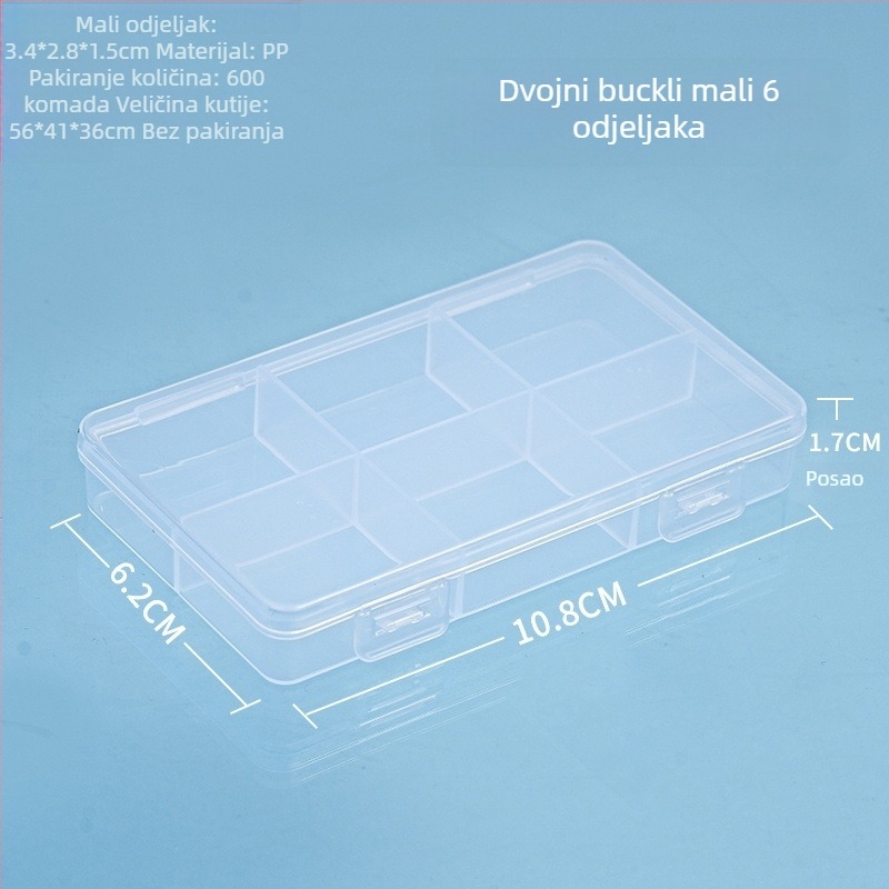 PP plastična kutija za stolnu pohranu s pregradama i poklopcem, prašini otporna, 2-6 pregrada, kapacitet 1 L