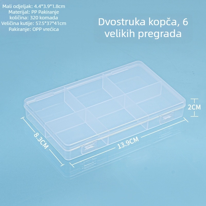 PP plastična kutija za stolnu pohranu s pregradama i poklopcem, prašini otporna, 2-6 pregrada, kapacitet 1 L