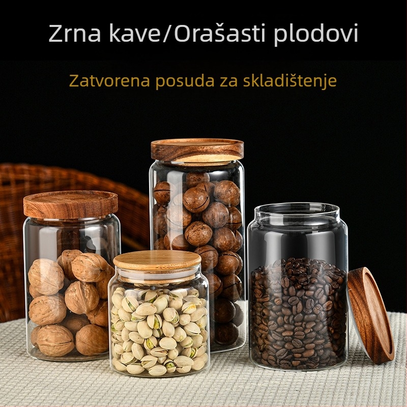 Zatvorena staklena posuda za hranu – kružna, staklo visoke kvalitete, sigurna u mikrovalnoj, s logom, višenamjenski kuhinjski organizator