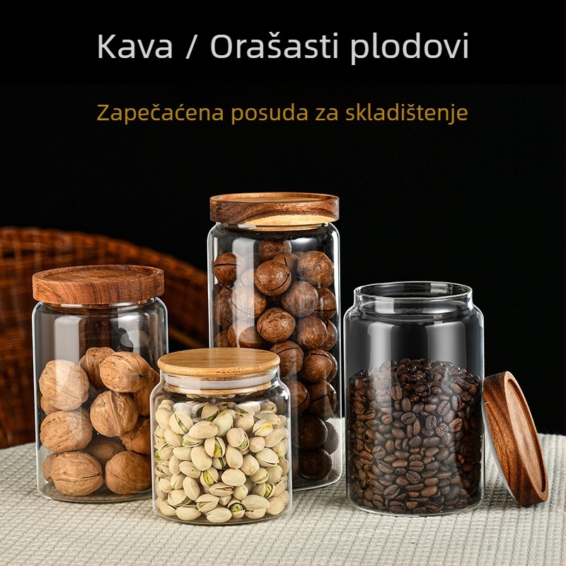 Zatvorena staklena posuda za hranu – kružna, staklo visoke kvalitete, sigurna u mikrovalnoj, s logom, višenamjenski kuhinjski organizator