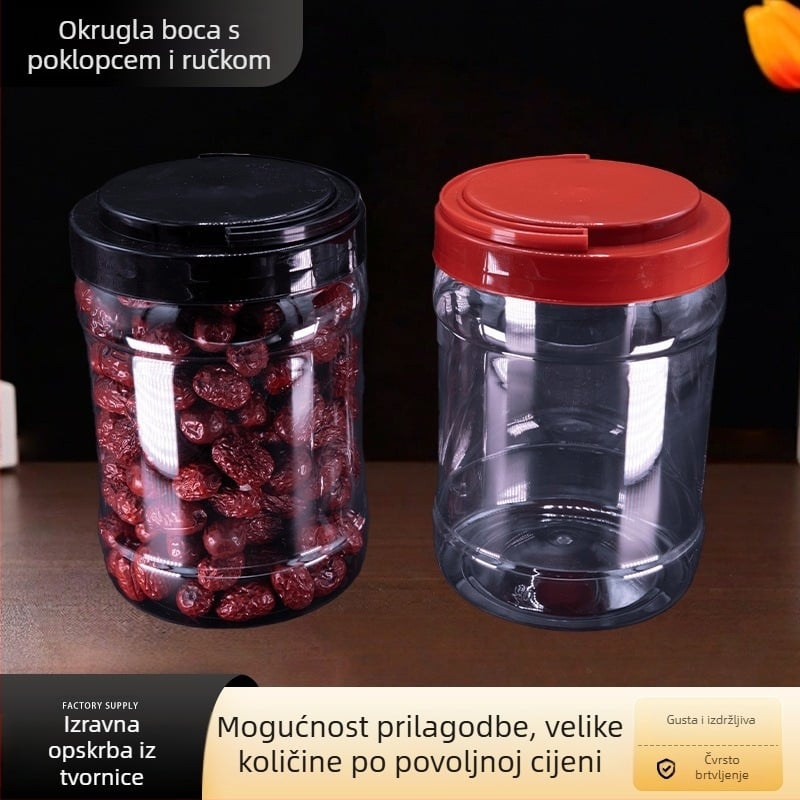 PET boca sa širokim otvorom, plastna posuda za hranu, spremnik za orašaste plodove, suho voće i kuhinjske žitarice, s ručkom i poklopcem