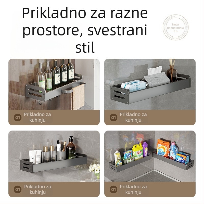 Zidni kuhinjski rega za pohranu — višestruke namjene, bez bušenja, držač noževa i začina, prostor za štapiće, Space Aluminum