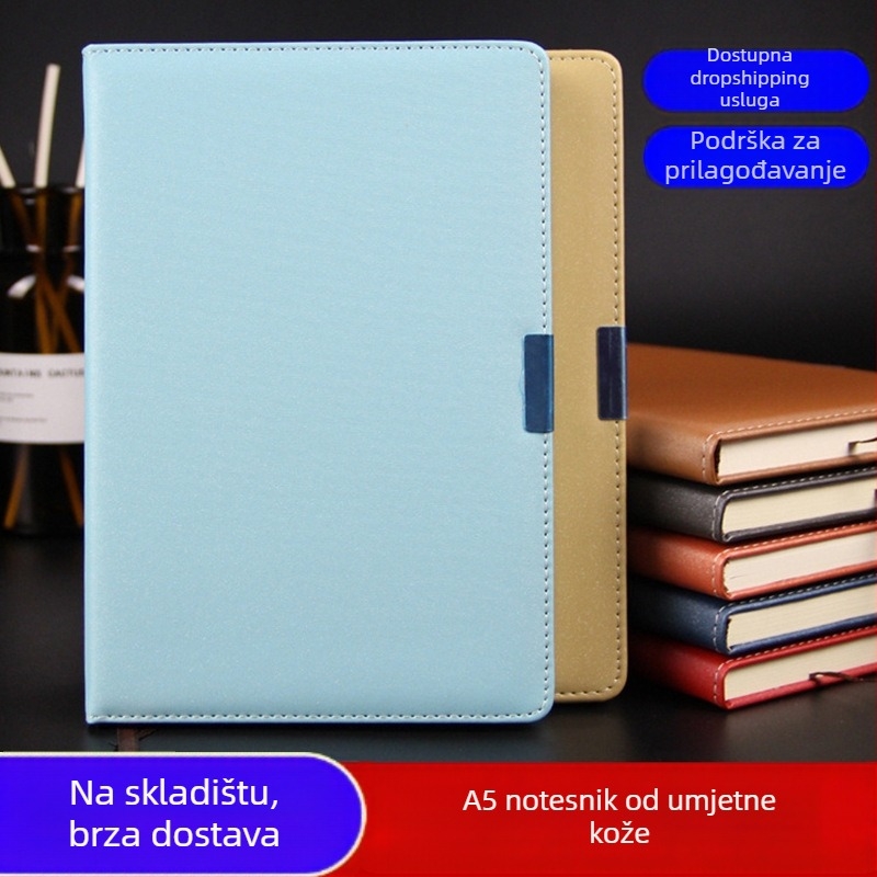 Bilježnica s kožnim omotom od umjetne kože, ljepilno vezivanje, 80 gsm papir, 200 stranica, model 25-01