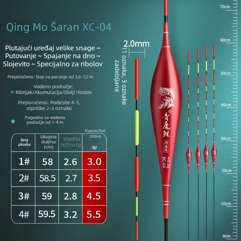 Vertikalni drift pluta za ribolov — kompozitni materijal, brend Green Demon Carp; otporan na eksplozije i visoka vidljivost; pogodan za grass carp, bighead carp i mandarin fish