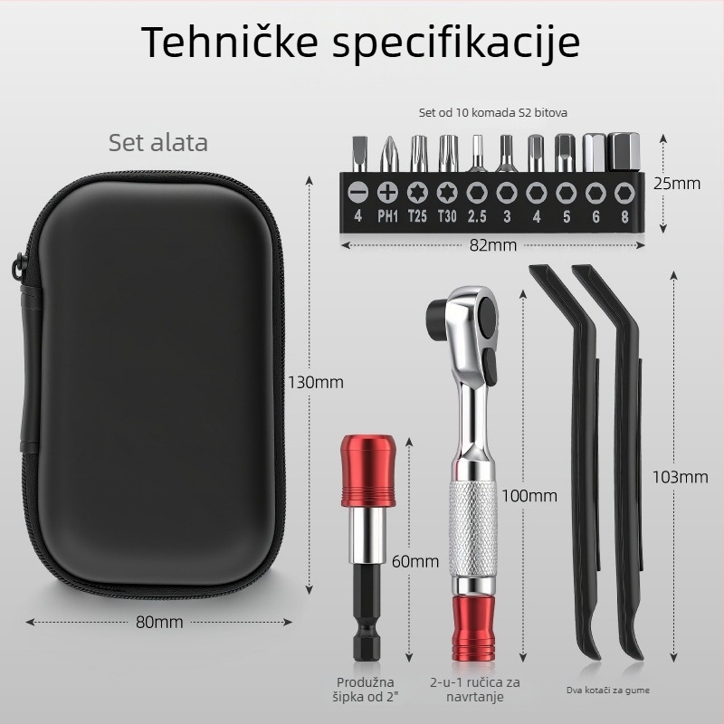 Hi Spic Set alata za popravak planinskog bicikla s ratchet wrenchom, krom-vanadij čelik, kombinirani set alata