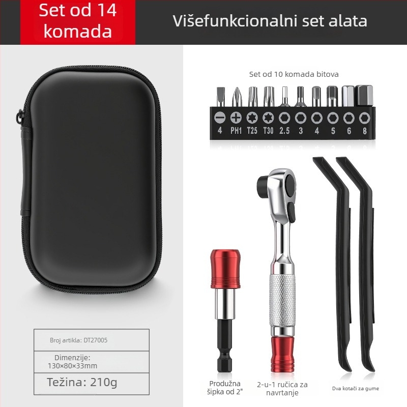 Hi Spic Set alata za popravak planinskog bicikla s ratchet wrenchom, krom-vanadij čelik, kombinirani set alata