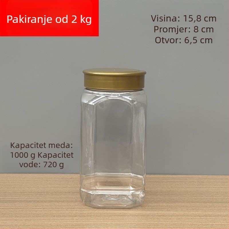 1 kg boca za med s debelim stijenkama, PET ambalaža za prehrambenu upotrebu, spremnik za pohranu sa žutim poklopcem