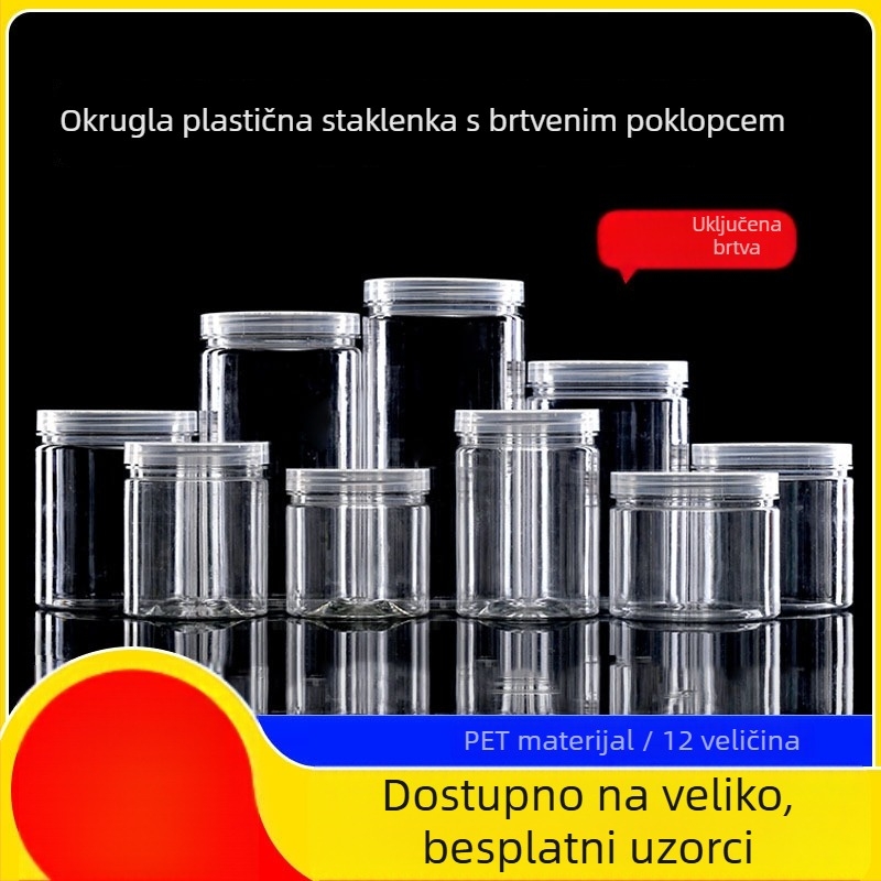 Zatvorena PET plastična staklenka, okruglog oblika s poklopcem za opću ambalažu