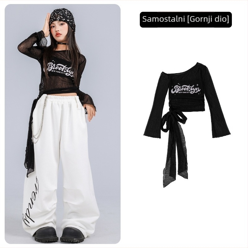 Dječji jazz plesni kostim, crop top i dugi rukavi, korejskog stila, pamuk, za djecu i adolescente od 8 godina