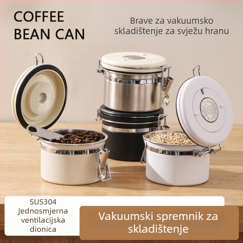 304 nehrđajući čelik, vakuumski zatvorena posuda za zrna kave, kava u prahu i mliječni prah, vlagotporan okrugli spremnik, kapacitet 301–500 ml