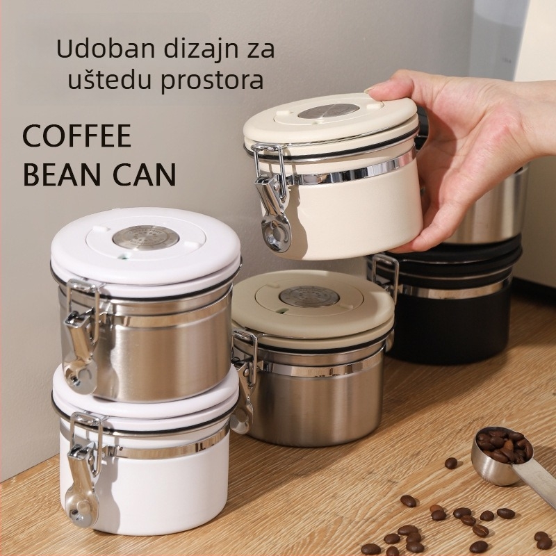 304 nehrđajući čelik, vakuumski zatvorena posuda za zrna kave, kava u prahu i mliječni prah, vlagotporan okrugli spremnik, kapacitet 301–500 ml