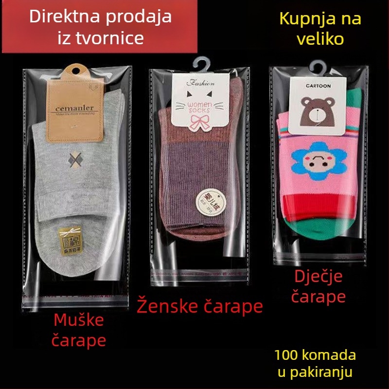 Torbe za čarape, prozirne OPP samoljepive vrećice s rupom za kačenje