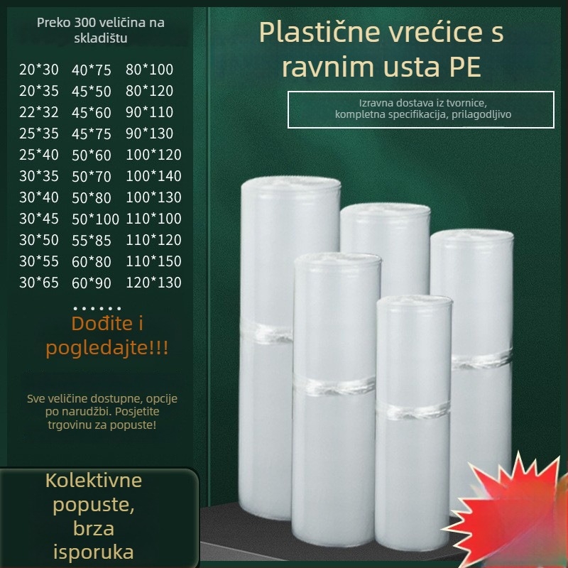 PE vrećica za pakiranje s plosnim otvorom, ojačana, otporna na prašinu i vlagu, skladišna folijska vrećica, proizvedena puhanim filmom, 100% virgin materijal, Taizhou, Jiangsu, Kina