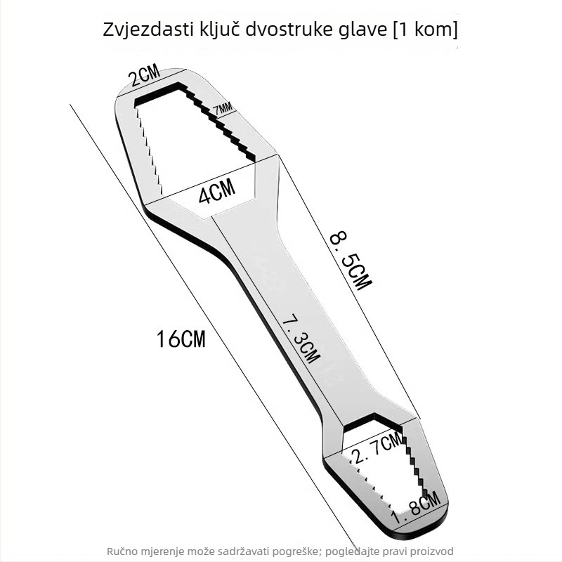 Višenamjenski ključ – dvostruka glava, samouzatezajući, uski podesivi skup alata, od visokougljičnog čelika, marka Mingtong