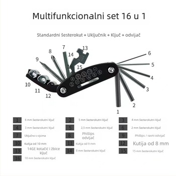 16-in-1 sklopivi multifunkcionalni set odvijača za popravak motocikala i električnih bicikala, od #45 čelika