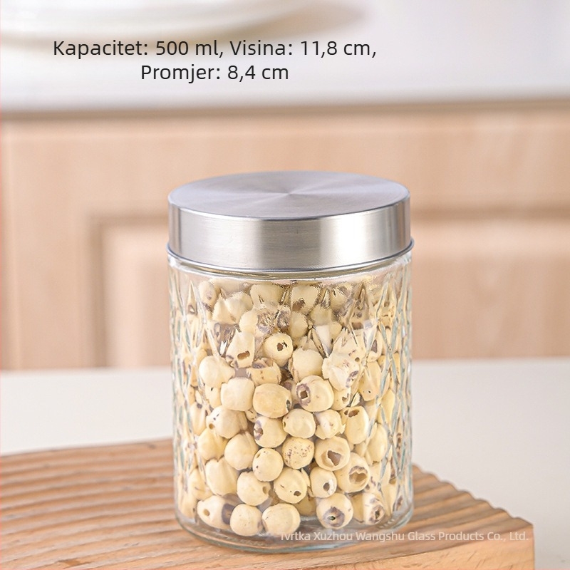 Staklena hermetička posuda za kuhinju – okrugla, 501–800 ml, za žitarice i čaj