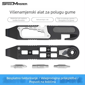 Višenamjenski set alata za popravak bicikla s alatom za demontažu gume, šesterokutnim ključevima i ručnim ključem s ratchetom – prenosan