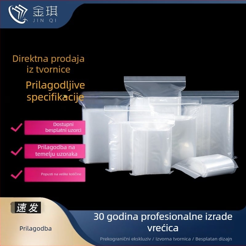 Velika prozirna PE vrećica sa zatvaračem za ambalažu hrane, vodootporna, jednokratna, prilagodljiva
