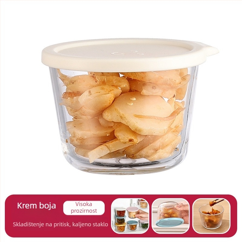 Staklena posuda za kiseli krastavac, okrugla, otporna na toplinu, 301–500 ml, mikrovalna kompatibilna, s hermetičkim poklopom