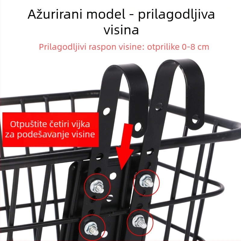 Košarica za bicikl za prednju okvir, od nehrđajućeg čelika, podesiva, viseće tip s brzo odvojivim kukama, model 544