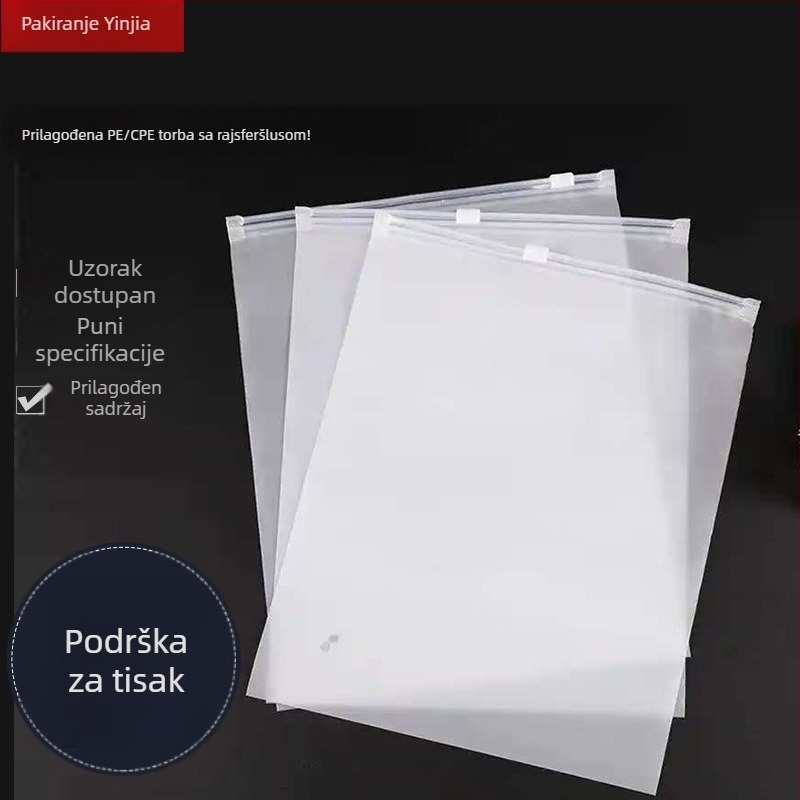 Prilagođena PE vrećica s zatvaračem, prozirna mat CPE, za odjeću i čarape, zatvaračka vrećica za pakiranje, mogućnost tiskanja logotipa, 100% virgin materijali, metode tiska: offset, UV, gravura, nosivost 1000
