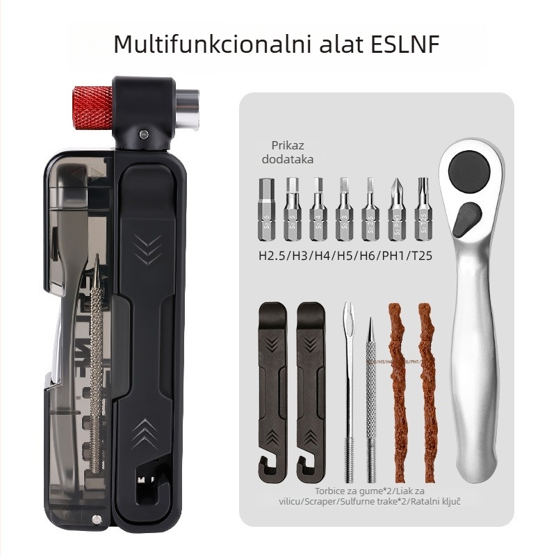 Set alata za održavanje bicikla s višefunkcionalnim CO2 inflatorom, prenosni račnički ključ za planinske i cestovne bicikle (aluminijska legura; model 13FQ0487; marka Quanxin; ekskluzivni prekogranični izvoz)