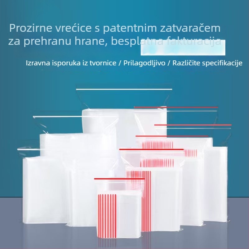 Prozirna Ziplock vrećica za pakiranje hrane, duljina zatvaranja 5–20 cm, pakiranje grickalica i sušenog voća