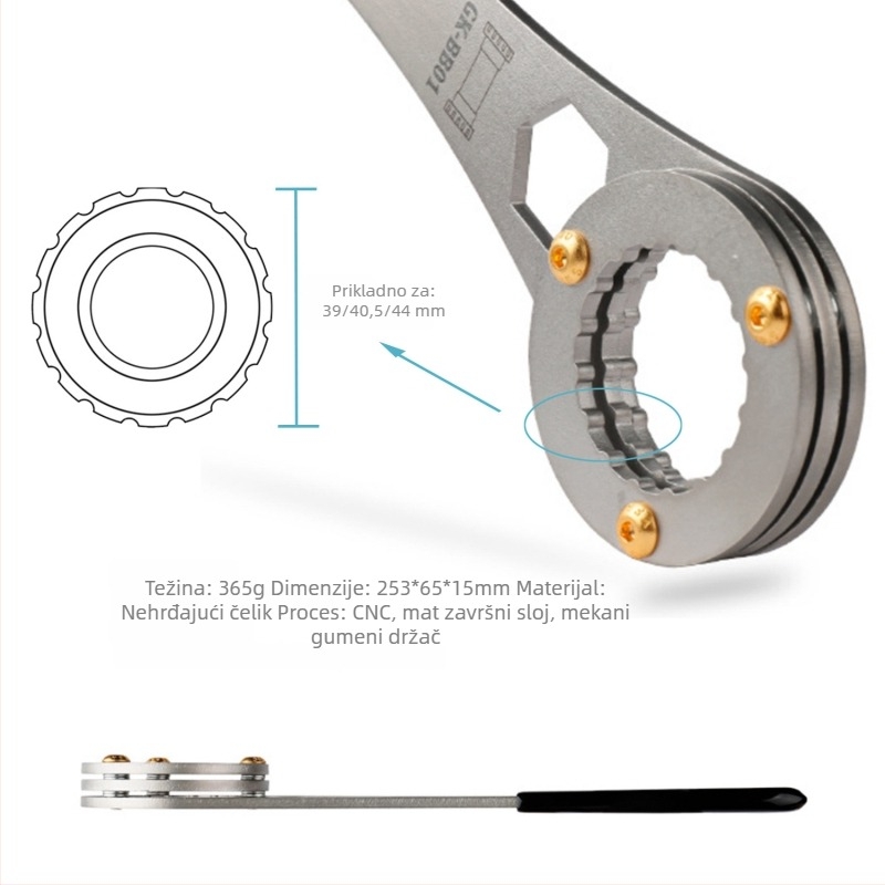 AI Cycling 3-u-1 integrirani ključ za demontažu šuplje osovine bicikla BB15, nehrđajući čelik