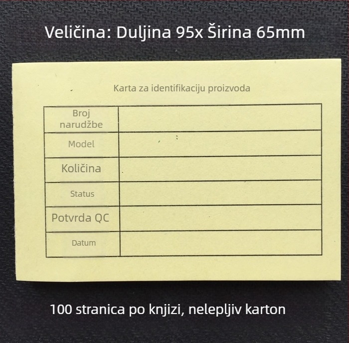Kartica za identifikaciju proizvoda – pravokutna kartica od pisaćeg papira, strojno ispisivanje, debljina 0,008, model 95X65, za pisanje olovkom