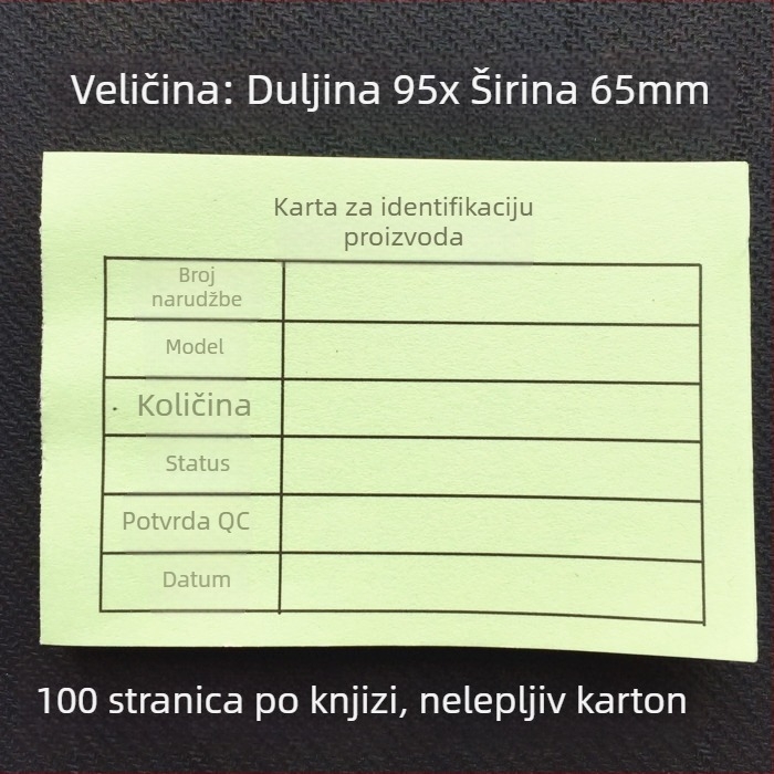 Kartica za identifikaciju proizvoda – pravokutna kartica od pisaćeg papira, strojno ispisivanje, debljina 0,008, model 95X65, za pisanje olovkom