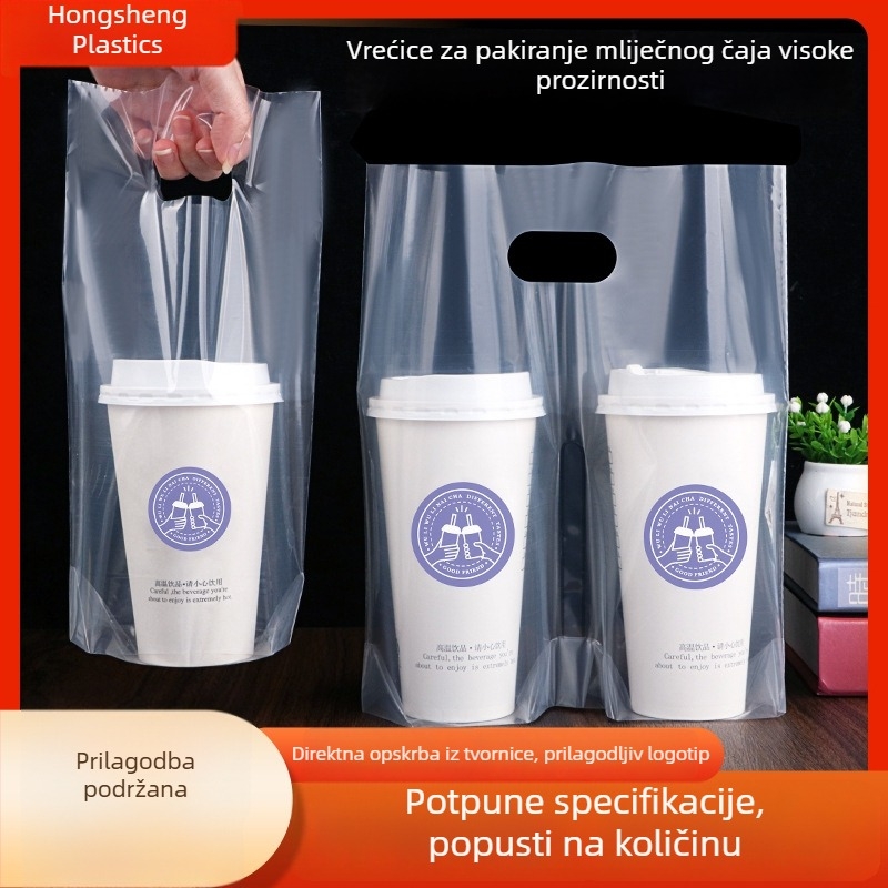 Deblje prozirne jednokratne plastične vrećice za čaše – za jednorazne ili dvostruke čaše napitaka: kava, sojino mlijeko i mliječni čaj