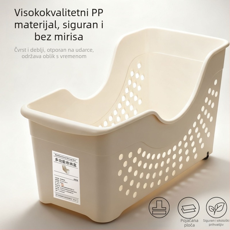 Organizator kuhinjskih posuda i poklopaca s kotačićem za ormar ispod sudopera (PP, pokretan, bez montaže, unutar ormara, moderno minimalistički stil)