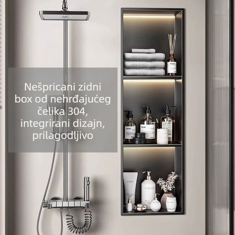 304 nehrđajući čelik – ugrađena niša za kupaonicu, 4 razine, završna obrada pećnim lakom, nosivost 20 kg, Defens