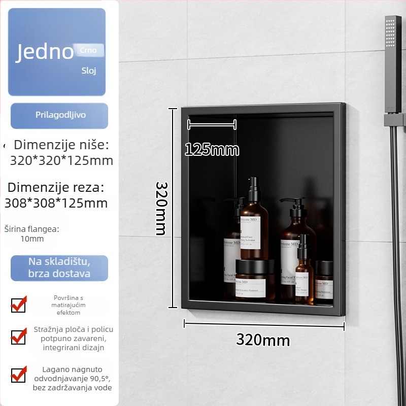 304 nehrđajući čelik – ugrađena niša za kupaonicu, 4 razine, završna obrada pećnim lakom, nosivost 20 kg, Defens