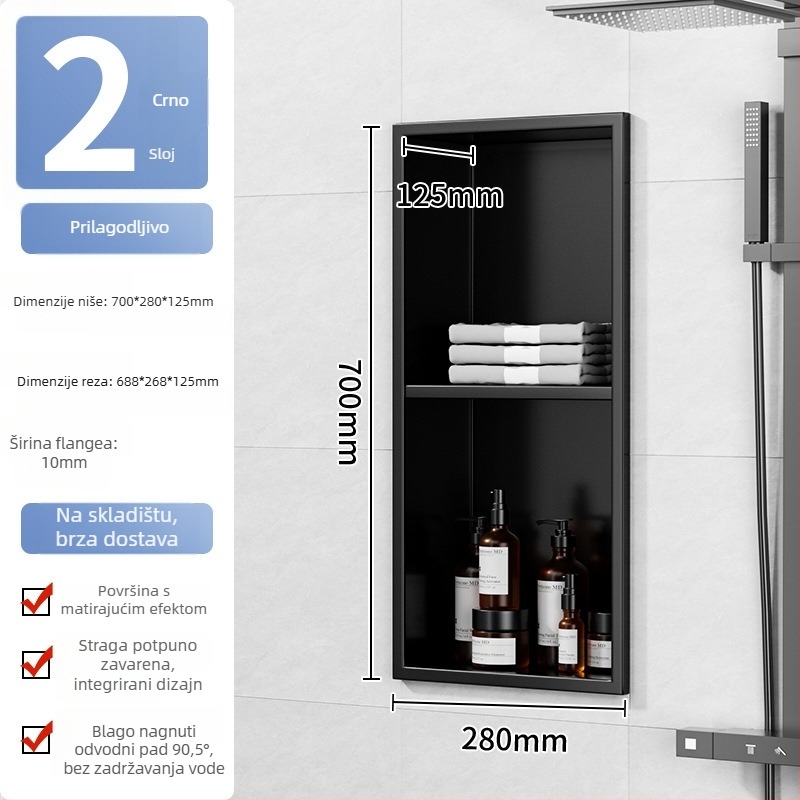 304 nehrđajući čelik – ugrađena niša za kupaonicu, 4 razine, završna obrada pećnim lakom, nosivost 20 kg, Defens