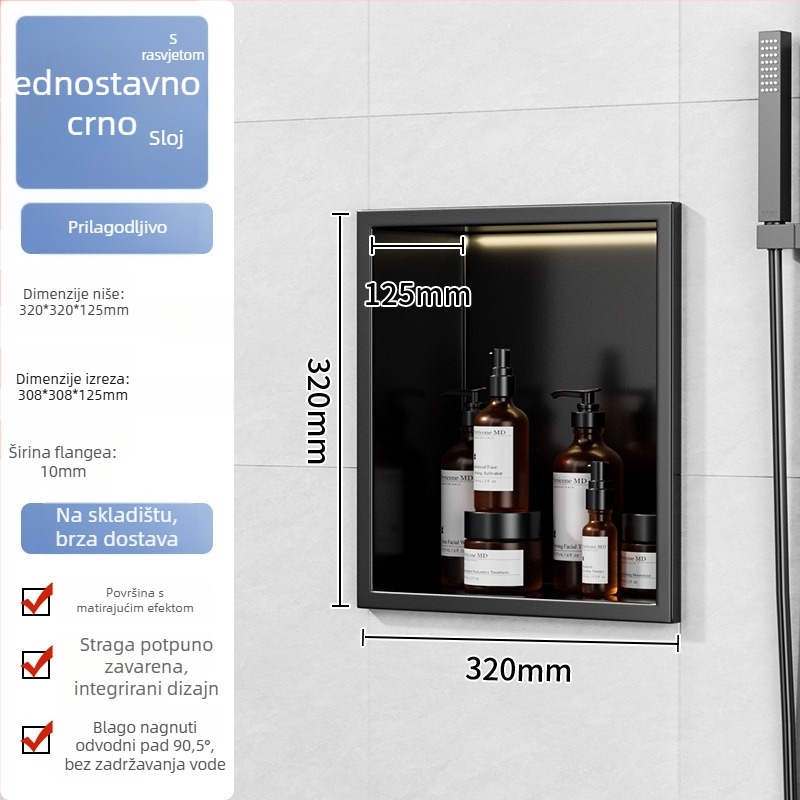 304 nehrđajući čelik – ugrađena niša za kupaonicu, 4 razine, završna obrada pećnim lakom, nosivost 20 kg, Defens