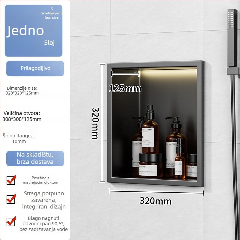 304 nehrđajući čelik – ugrađena niša za kupaonicu, 4 razine, završna obrada pećnim lakom, nosivost 20 kg, Defens