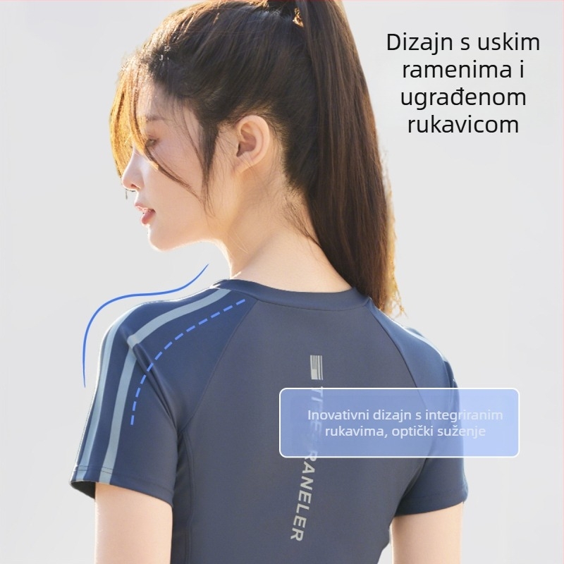 Ženski dvodijelni kupaći kostim s visokim strukom, kratki rukavi, brzo se suši, umetci za prsa
