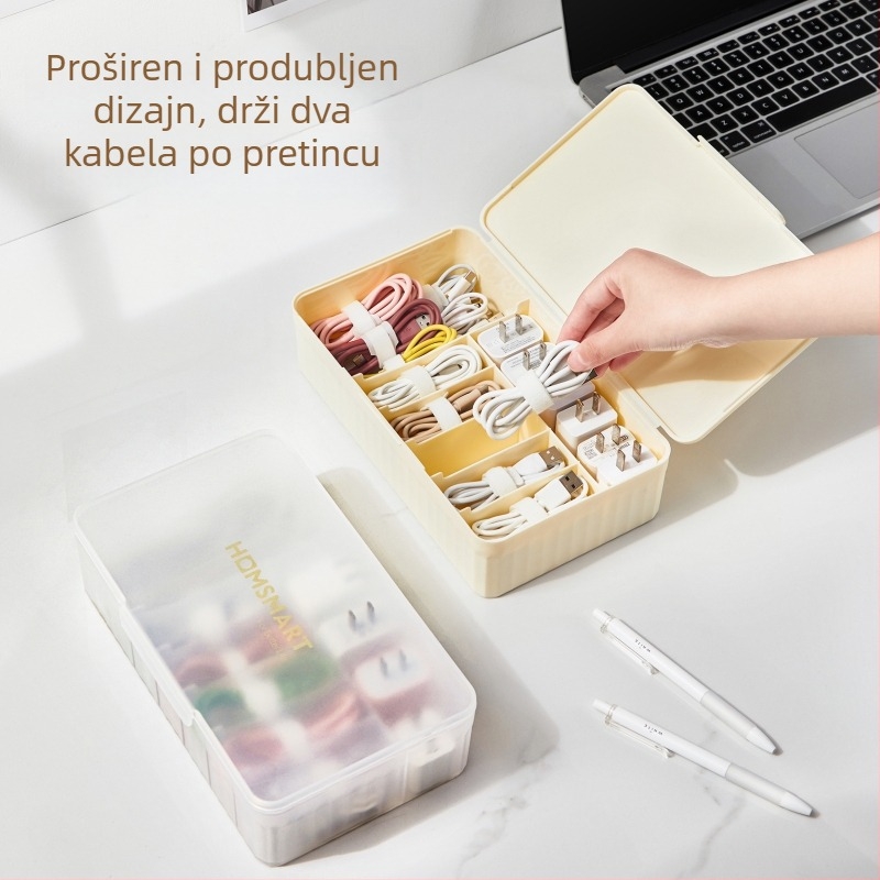 Kutija za kozmetiku za stolno korištenje s poklopcem, otporna na prašinu, s pregradama, može se slagati, PP plastika