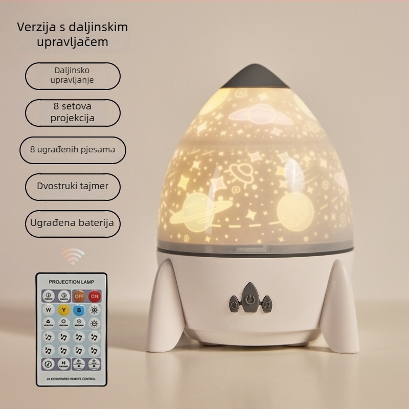 Raketnog oblika projekcijsko noćno svjetlo s projekcijom zvjezdanog neba, rotirajuće, USB punjivo (Model S03)
