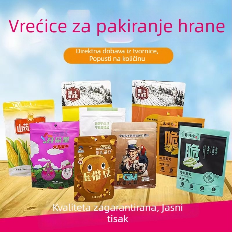 Prilagođene vrećice za hranu s aluminijskom folijom, zatvaranje sa tri strane i osam stran, stojeće auto-zatvarajuće vrećice, kompozitne vrećice od rolnog filma