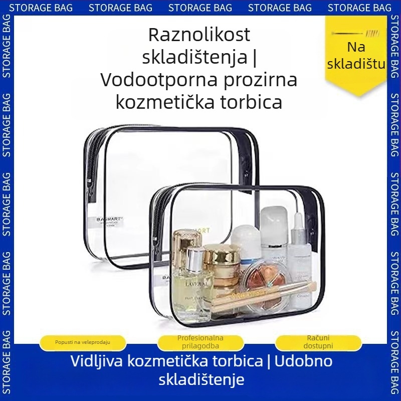 Prozirna PVC torbica sa zatvaračem za kozmetiku, prijenosna putna kozmetička torba, višefunkcionalna PVC torba s prilagođenim logotipom